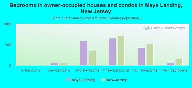 Bedrooms in owner-occupied houses and condos in Mays Landing, New Jersey