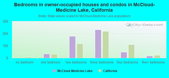 Bedrooms in owner-occupied houses and condos in McCloud-Medicine Lake, California