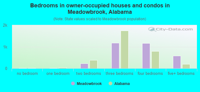 Bedrooms in owner-occupied houses and condos in Meadowbrook, Alabama