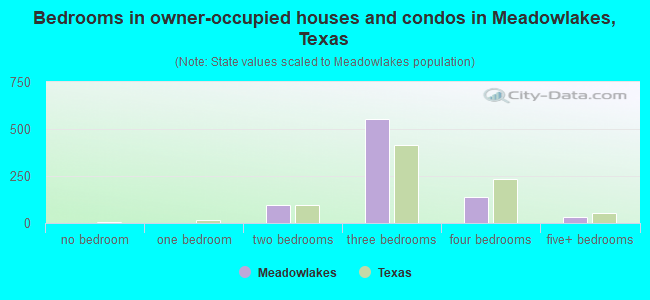 Bedrooms in owner-occupied houses and condos in Meadowlakes, Texas