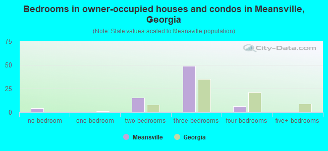 Bedrooms in owner-occupied houses and condos in Meansville, Georgia
