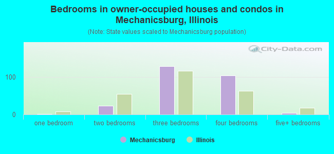 Bedrooms in owner-occupied houses and condos in Mechanicsburg, Illinois