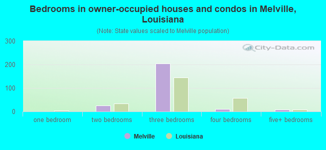 Bedrooms in owner-occupied houses and condos in Melville, Louisiana