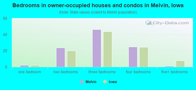 Bedrooms in owner-occupied houses and condos in Melvin, Iowa