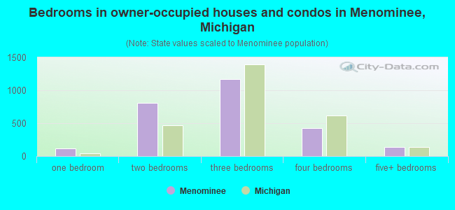 Bedrooms in owner-occupied houses and condos in Menominee, Michigan