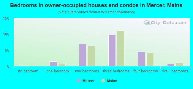 Bedrooms in owner-occupied houses and condos in Mercer, Maine