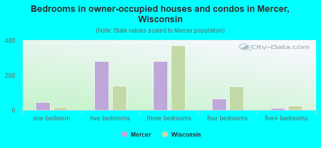 Bedrooms in owner-occupied houses and condos in Mercer, Wisconsin