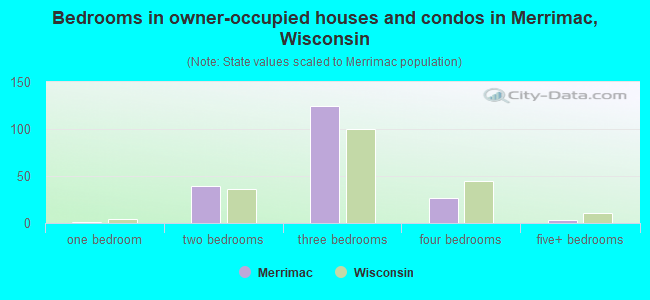 Bedrooms in owner-occupied houses and condos in Merrimac, Wisconsin