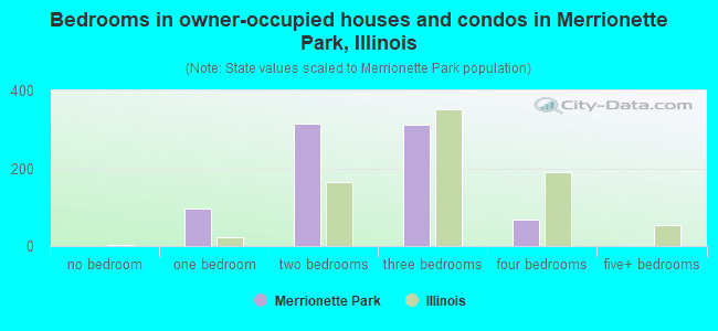 Bedrooms in owner-occupied houses and condos in Merrionette Park, Illinois