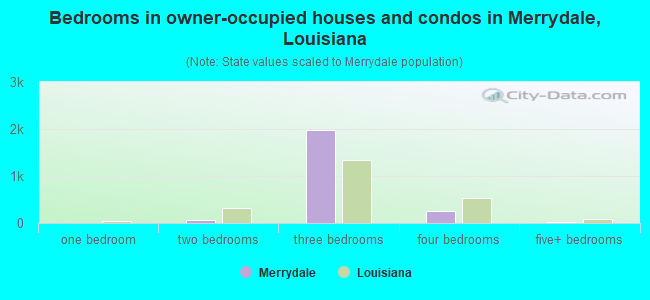 Bedrooms in owner-occupied houses and condos in Merrydale, Louisiana