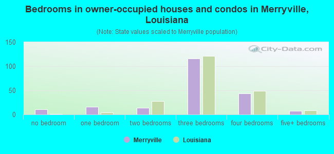 Bedrooms in owner-occupied houses and condos in Merryville, Louisiana