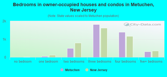 Bedrooms in owner-occupied houses and condos in Metuchen, New Jersey