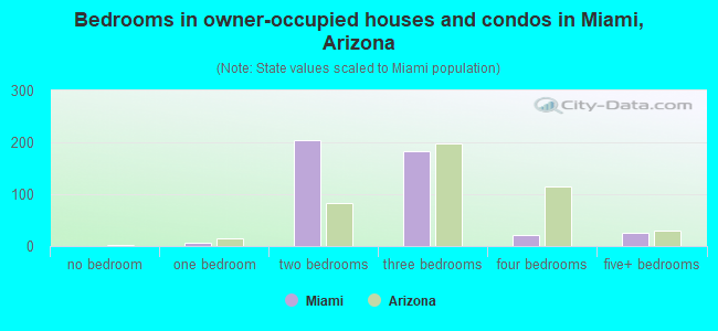 Bedrooms in owner-occupied houses and condos in Miami, Arizona