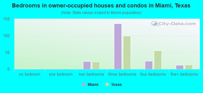 Bedrooms in owner-occupied houses and condos in Miami, Texas
