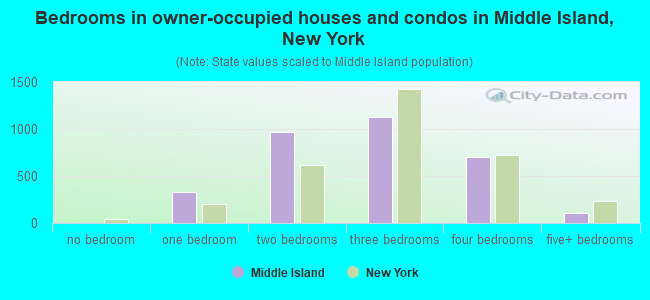 Bedrooms in owner-occupied houses and condos in Middle Island, New York