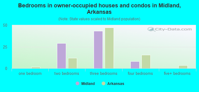 Bedrooms in owner-occupied houses and condos in Midland, Arkansas