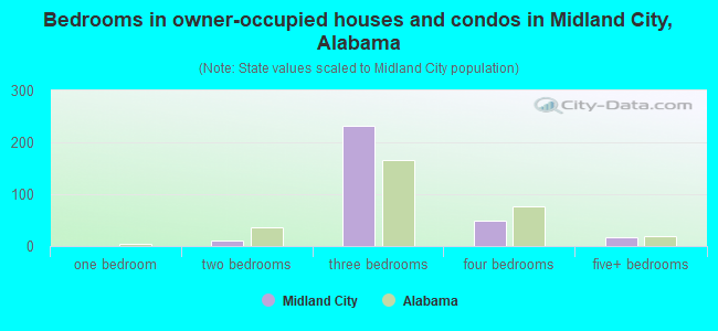 Bedrooms in owner-occupied houses and condos in Midland City, Alabama