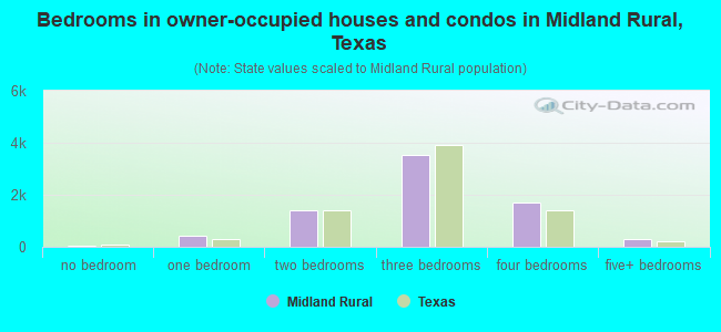 Bedrooms in owner-occupied houses and condos in Midland Rural, Texas