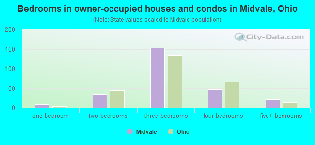 Bedrooms in owner-occupied houses and condos in Midvale, Ohio