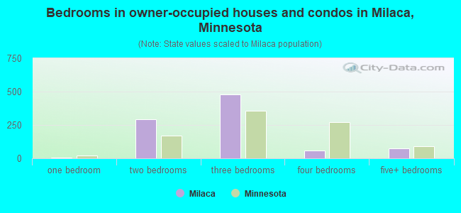 Bedrooms in owner-occupied houses and condos in Milaca, Minnesota