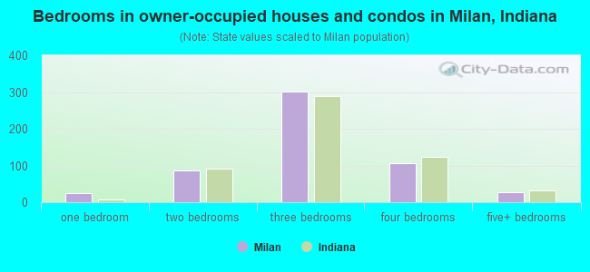 Bedrooms in owner-occupied houses and condos in Milan, Indiana