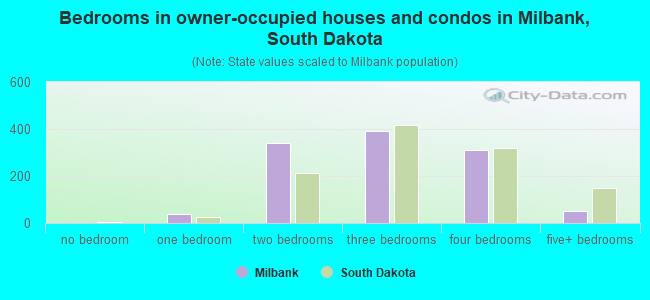 Bedrooms in owner-occupied houses and condos in Milbank, South Dakota
