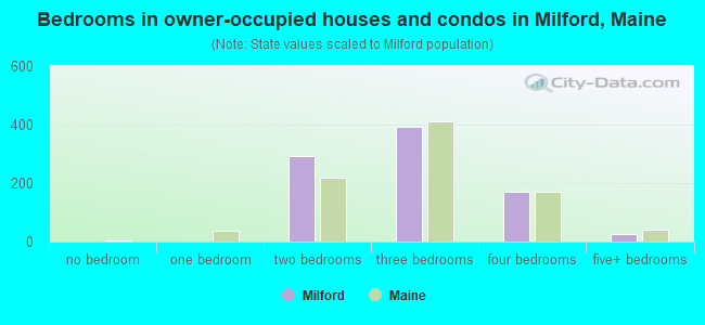 Bedrooms in owner-occupied houses and condos in Milford, Maine