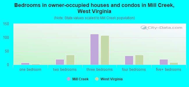Bedrooms in owner-occupied houses and condos in Mill Creek, West Virginia