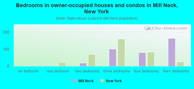 Bedrooms in owner-occupied houses and condos in Mill Neck, New York