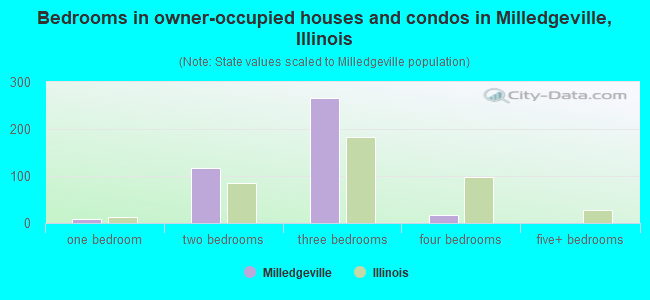 Bedrooms in owner-occupied houses and condos in Milledgeville, Illinois