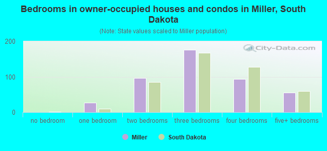 Bedrooms in owner-occupied houses and condos in Miller, South Dakota