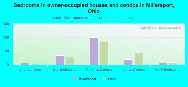 Bedrooms in owner-occupied houses and condos in Millersport, Ohio