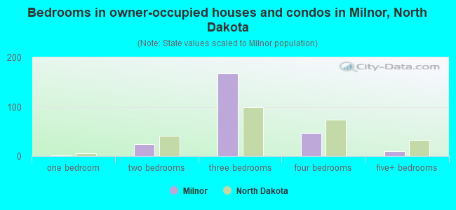 Bedrooms in owner-occupied houses and condos in Milnor, North Dakota