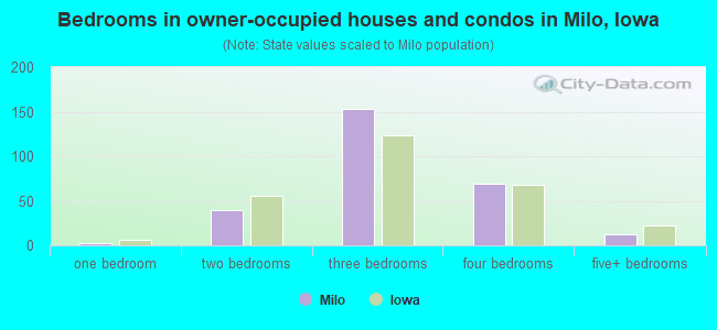 Bedrooms in owner-occupied houses and condos in Milo, Iowa
