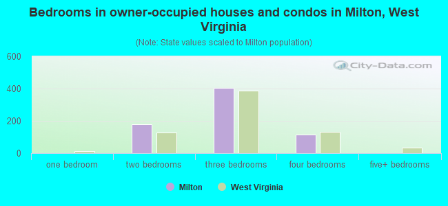 Bedrooms in owner-occupied houses and condos in Milton, West Virginia