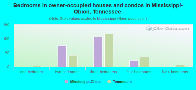 Bedrooms in owner-occupied houses and condos in Mississippi-Obion, Tennessee