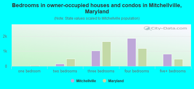 Bedrooms in owner-occupied houses and condos in Mitchellville, Maryland