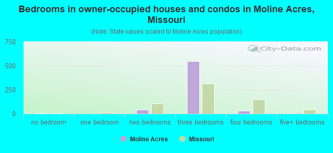 Bedrooms in owner-occupied houses and condos in Moline Acres, Missouri