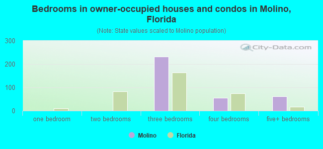 Bedrooms in owner-occupied houses and condos in Molino, Florida