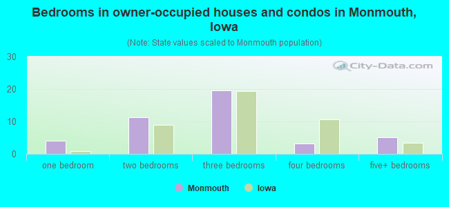 Bedrooms in owner-occupied houses and condos in Monmouth, Iowa