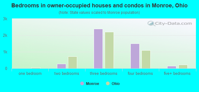 Bedrooms in owner-occupied houses and condos in Monroe, Ohio