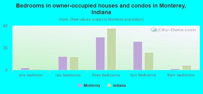 Bedrooms in owner-occupied houses and condos in Monterey, Indiana