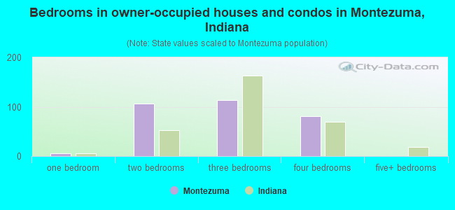 Bedrooms in owner-occupied houses and condos in Montezuma, Indiana