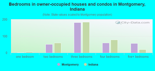 Bedrooms in owner-occupied houses and condos in Montgomery, Indiana