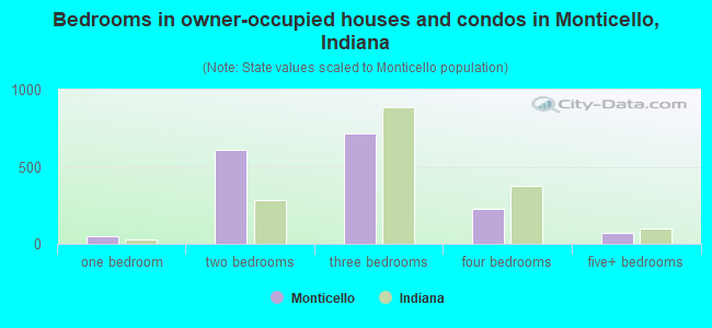 Bedrooms in owner-occupied houses and condos in Monticello, Indiana
