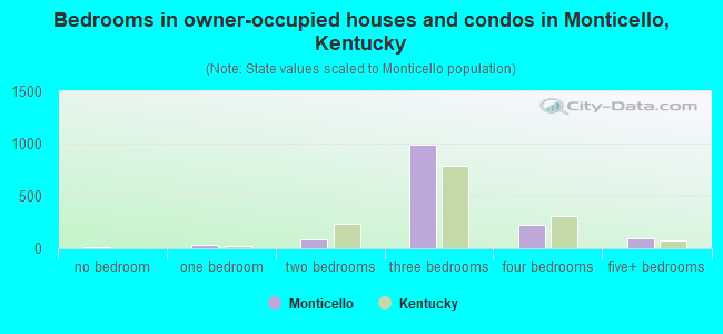Bedrooms in owner-occupied houses and condos in Monticello, Kentucky