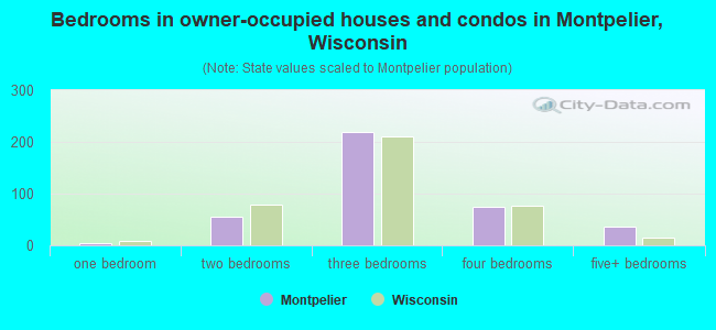 Bedrooms in owner-occupied houses and condos in Montpelier, Wisconsin