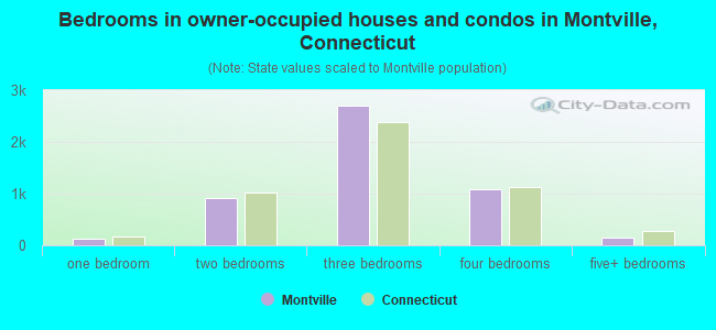Bedrooms in owner-occupied houses and condos in Montville, Connecticut
