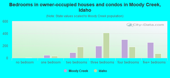 Bedrooms in owner-occupied houses and condos in Moody Creek, Idaho