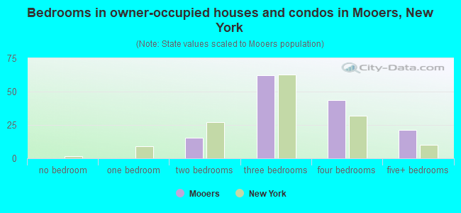 Bedrooms in owner-occupied houses and condos in Mooers, New York